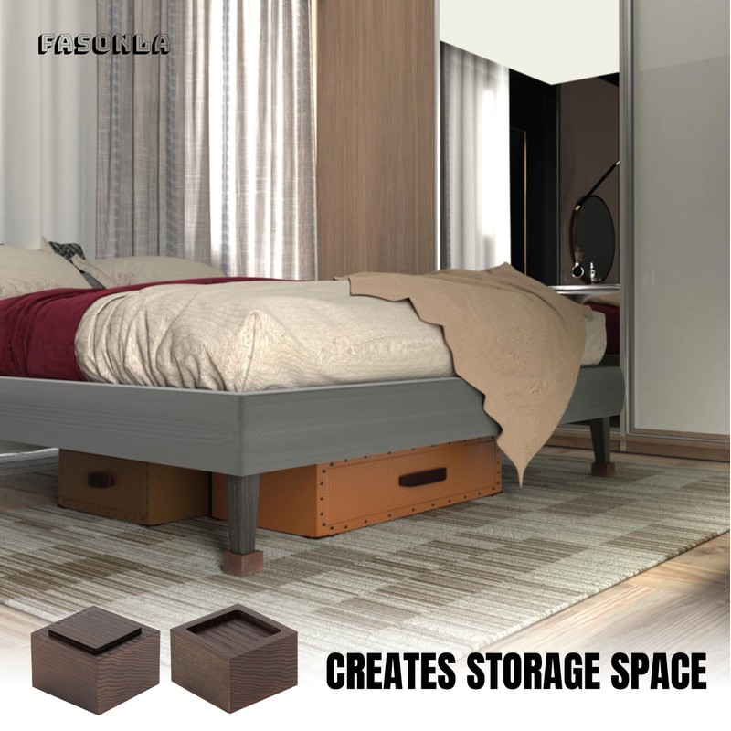 FASONLA Bed Risers (Set of 4) - Oak Solid Wood