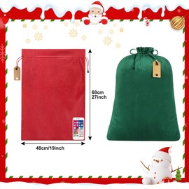 GINOYA Christmas Gift Bags, 2pcs Jumbo Gift Bag with Drawstring Large Velvet Santa Sack for Xmas Holiday Present Toys (Red and Green, 27x19 inches)