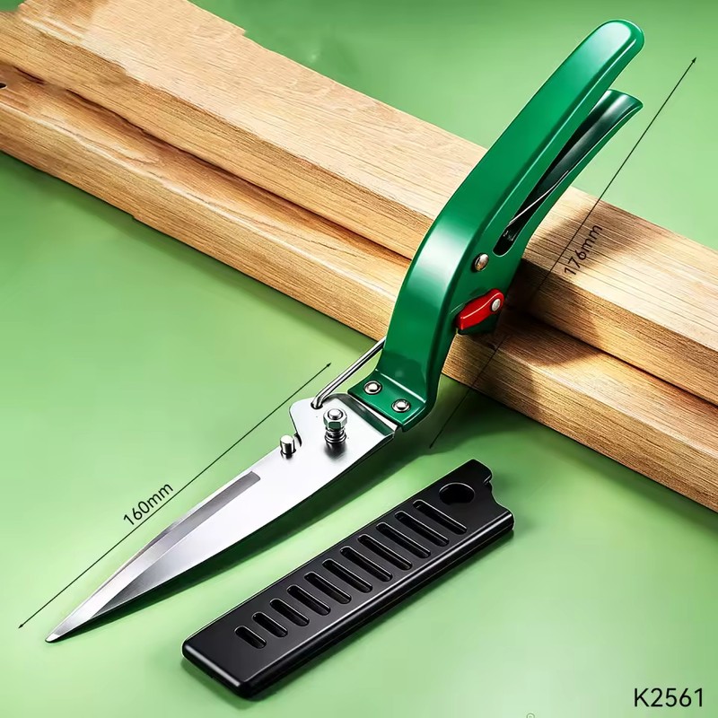 Stainless Steel Spring-Loaded Grass Shears, Long-Length Bypass Lawn Cutter for