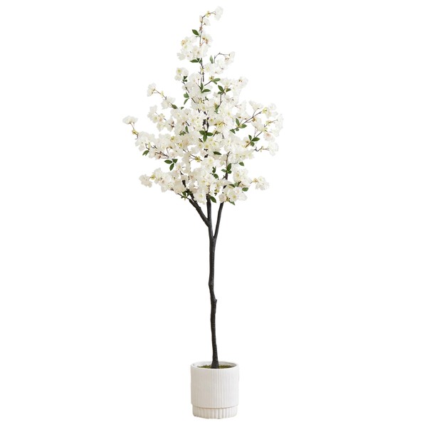 Nearly Natural 6ft. Artificial Cherry Blossom Tree with White Decorative