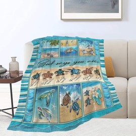Sweetfox Christian Sea Turtle Blanket Turtle Decor Throw Blanket God Says You are Inspirational Gifts for Girls Boys Super Warm Soft Plush Fleece Flannel Winter Bedding for Kids Adults Women 50"X40"