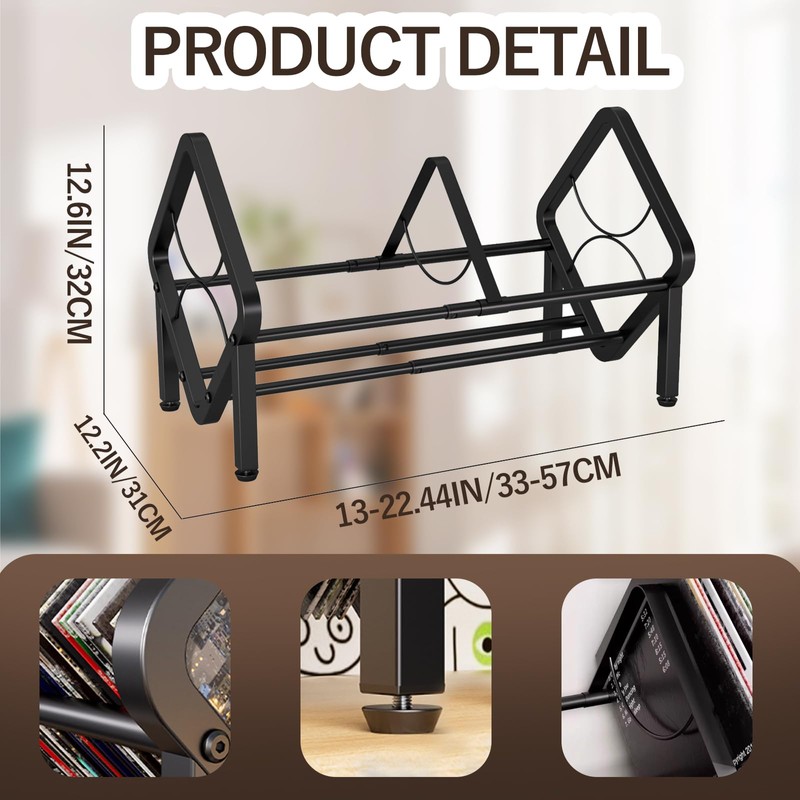 LILIWER Vinyl Record Storage Holder - Expandable 13-22.4" Width, Heavy-Duty