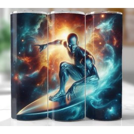 Handmade Cosmic Silver Surfer 20oz Tumbler — Space Adventure Inspired Stainless Steel Cup