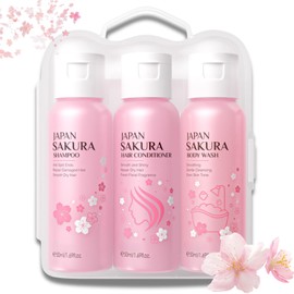 Sakura Travel Shampoo and Conditioner Set – Mini Shampoo and Conditioner Set for Women, Perfect Sakura Shower Gift Set for Women, Moisturizes & Refreshes Hair & Skin on the Go