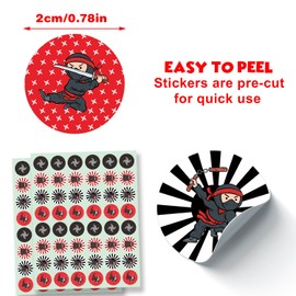 Ninja Samurai Labels Stickers Warrior Shinobi Theme Decor for Toddlers Child Kid Boys Girls 1st Birthday Party Decorations Baby Shower Supplies Gift 240 PCS Photo Booth Props Favors Photography