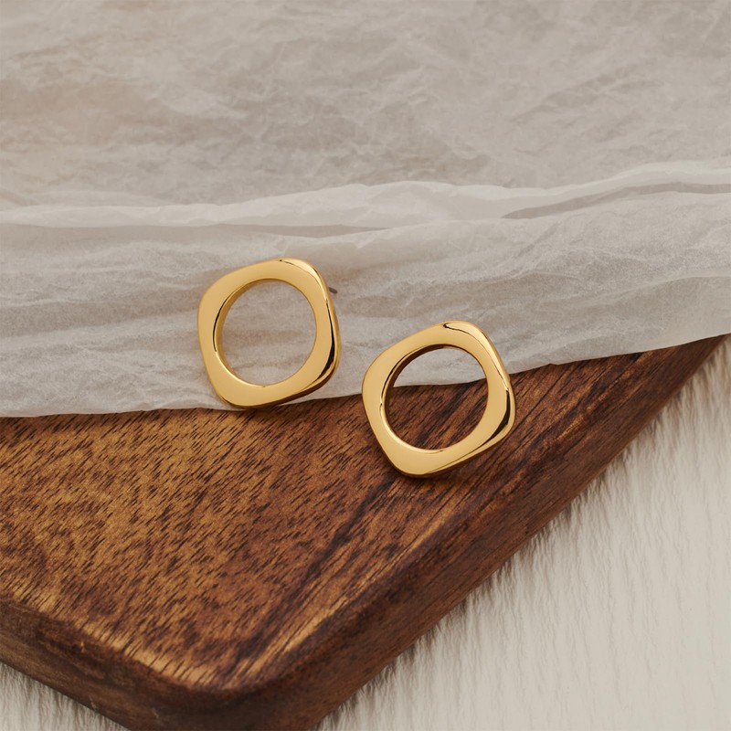 NEPULOY Gold Geometric Earrings Square Stud Earrings Open Circle Drop