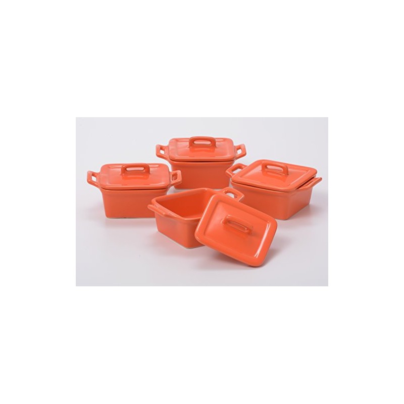 O-Ware Orange Stoneware Mini Square Baker with Lid, Set of