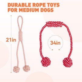 PPTAIO Durable Dog Rope Toys for Medium Dogs, Interactive Dog Toys for Tug of War and Aggressive Chewers. 2 Cotton Pack Indestructible Teeth Cleaning and Interaction Toys.