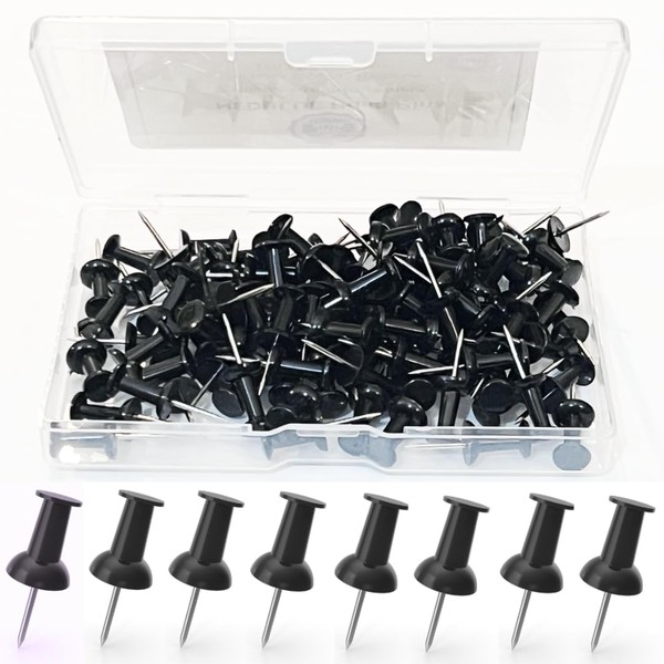 NEDBLUE Black Push Pins - 120 Drawing Pins with Storage