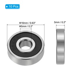 PATIKIL 0.2" x 0.63" x 0.2" 625-2RS Deep Groove Ball Bearing 10 Pack Double Rubber Shield Bearings Pulley Bearing Wheel Skateboard Bearings