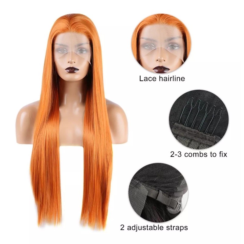 Vocoste Peluca Largo Liso Para Niña De Diario Naranja 24