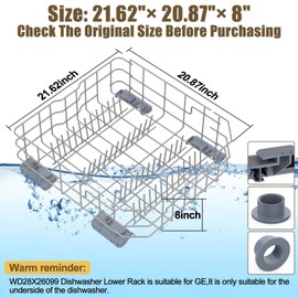 UPGRADED WD28X26099 Dishwasher Lower Dishrack Compatible with GE Dishwasher Rack Assembly With WD28X10128 Universal Dishwasher Silverware Basket & WD28X27241 Dishwasher Rack Carrier and Roller Kit