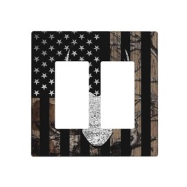Camo Black American Flag Elk Moose Hunting Rustic Wood Deer Antler Double Rocker/Decora Outlet Cover 2 Gang Light Switch Cover Decorative Gfci Wall Plate Electrical Switchplate for Bathroom