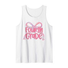 Preppy Fourth grade Coquette Bow Back To School Teacher Girl Tank Top