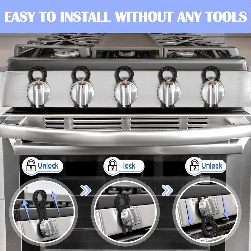 MCOTOP Gas Stove Knob Locks, Stove Knob Safety Covers for