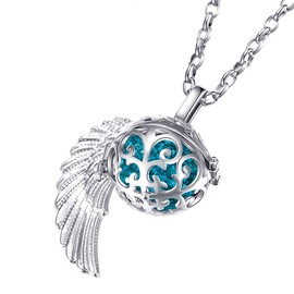 Morella women’s guardian angel necklace stainless steel 70 cm with pendant angel’s wings and chime ball zirconia,in jewellery bag, Stainless Steel