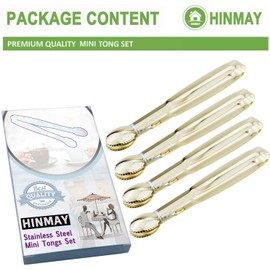 HINMAY Mini Appetizer Tongs 5-3/4 Inch Small Serving Tongs, Set of 4 (Gold)