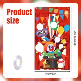 Carnival Toss Game Banner, Circus Clown Pattern Backyard Throwing Game Banner for Kids Portable Bean Bag Toss Game Banner for Indoor Outdoor Party Thanksgiving Festival Supplies (Style 2)