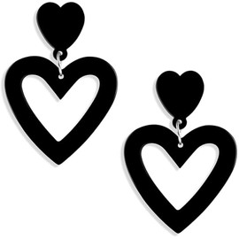 1 Pairs Earrings for Women Teengirls Long Double Heart Dangle Earrings Cute Love Heart Drop Earrings Valentine's Day Mother's Day Birthday Fashion Heart Earring Gifts (Black)