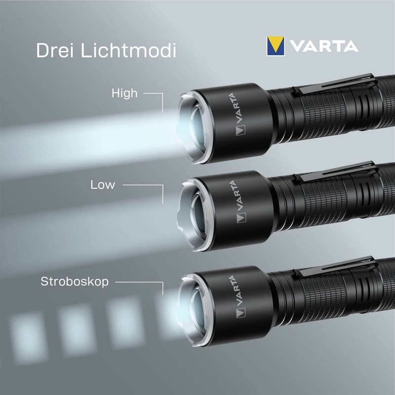 VARTA Taschenlampe LED inkl. 3x AAA Batterien, Aluminium Light F30
