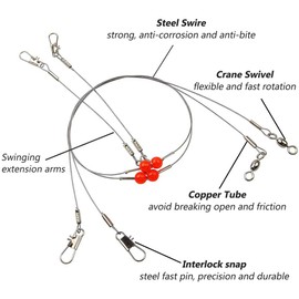 OROOTL Fishing Wire Leader Rigs Stainless Steel Fishing Leader Rigs 12pcs Saltwater Fishing Leaders Rigging with Swivels Snaps Beads Fishing Trace Lure Tackle 1 Arm 2 Arms