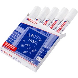 edding 4090 chalk marker - white - 5 chalk pens - chisel tip 4-15 mm - broad-tipped wet wipe pen for chalkboards, windows, glass, mirrors - liquid chalk marker pens for opaque coverage