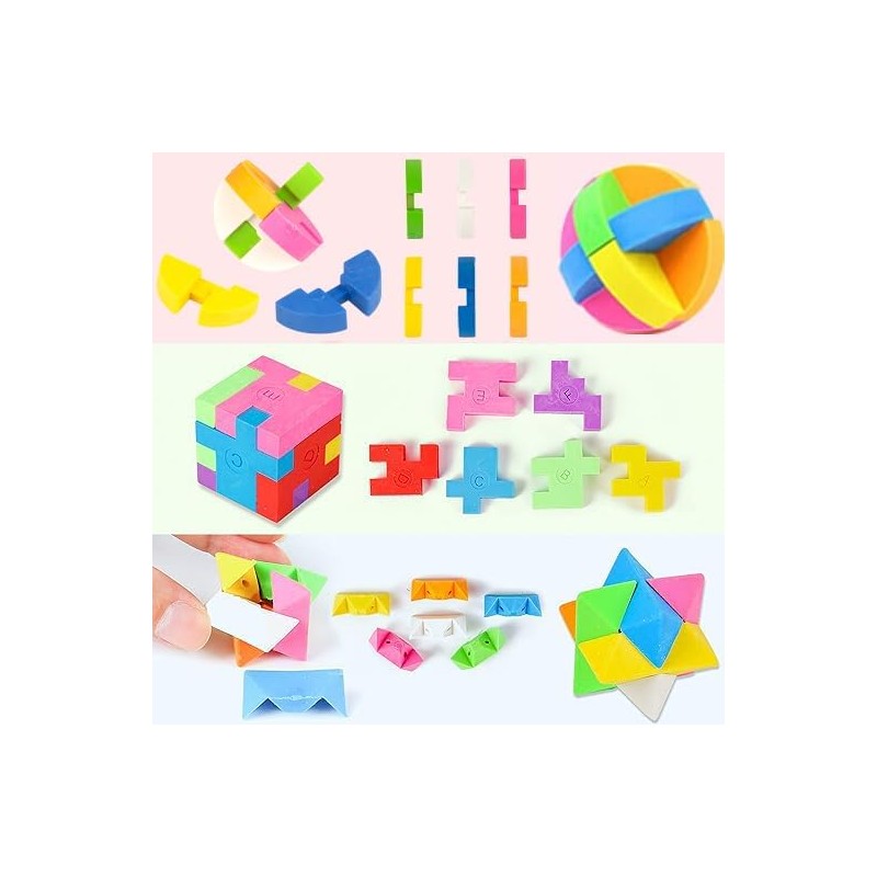 PROLOSO 15 Pcs Puzzle Cube Pencil Erasers Kids Party Favors