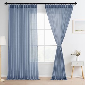 Hiasan Faux Linen Pinch Pleated Curtains 108 Inches Long for Home, Office, 72 x 108 Inches, Light Filtering Semi Sheer Curtains with Hooks and Tieback Privacy Pleated Curtain (2 Panels, Blue Haze)