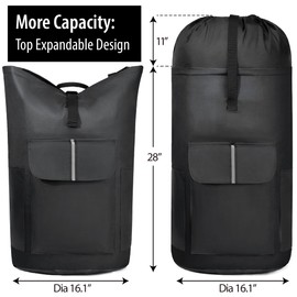 BeeGreen Black-Laundry-Bag-Backpack-Extra-Large-Heavy-Duty, 125L Portable Travel Laundry Backpack with Shoulder Straps & Extendable Clothes Hamper 3 Pockets for Dorm Apartment