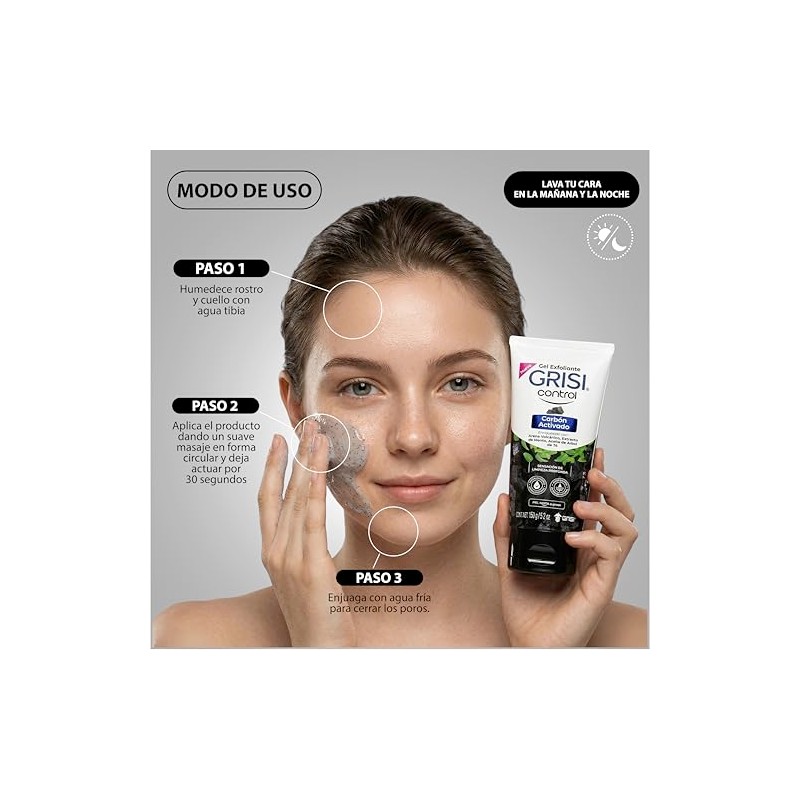 Grisi - Control, Gel Exfoliante Carbón Activado, Piel Mixta a