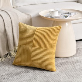 FDTERN Set of 2 Turmeric Striped Corduroy Cushion Covers, 50 x 50 cm, Modern Boho Decorative Cushion Covers for Living Room, Sofa, Bedroom, Garden, Office Decor