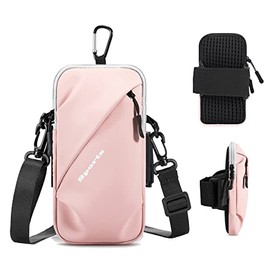 Pequeño brazalete de hombro con tira, compatible con todos los smartphones, para uso en carreras, caminatas, senderismo y ciclismo (talla grande, rosa