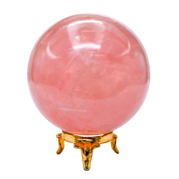 Rose Quartz Crystal Ball with Stand - 3" Inches Large
