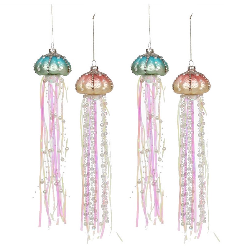 4PCS Glass Pearl Jellyfish Pendant Xmas Tree Hanging Ornaments for
