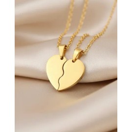 2 Collares De Pareja Corazón Partido Acero Inoxidable Amor