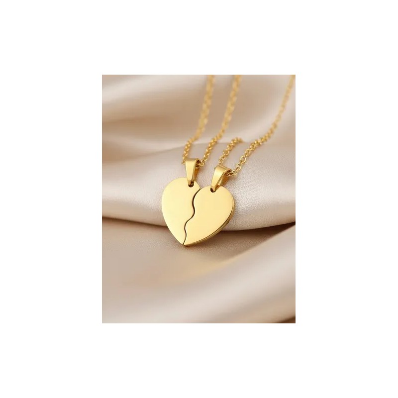 2 Collares De Pareja Corazón Partido Acero Inoxidable Amor