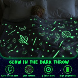 Inhand Glow in the Dark Stars Blanket for Girls Boys Cute Kids Throw Blanket Funny Space Blanket Room Decor Toys Birthday Gifts for 2 3 4 5 6 7 8 9 10 11 12 13 Years Old Girls or Boys (50''x60'' Grey)