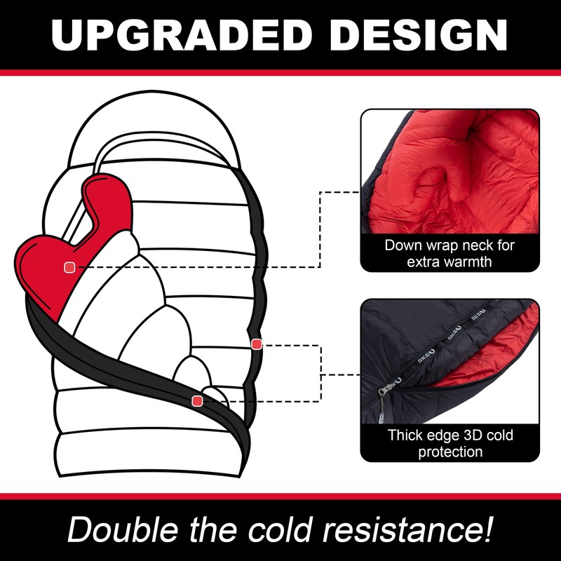 QEZER Ultralight Down Sleeping Bag for Adults with 600 Fill