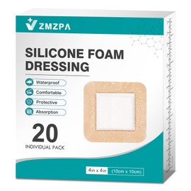 20Pcs Silicone Foam Dressing 4x4 Gentle Border, Waterproof Silicone Bandages for Wounds Care, Bed Sore Patches, Super Absorbent Wound Dressing, Self Adhesive Pressure Sore Pads