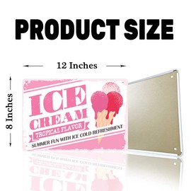 Ice Cream Tin Sign Funny Vintage Decor,Ice Cream Tropical Flavor Summer Fun With Ice Cold Refreshment Retro Metal Art Painting Poster Plaque For Party Cold Drink Shop Bar Home Kitchen