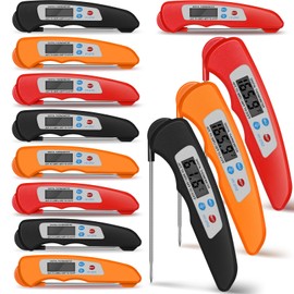 Xuhal 12 Pcs Digital Meat Thermometer with Probe Waterproof Instant Read Foldable Food Thermometer with Magnet for Kitchen Grilling Cooking Turkey Baking BBQ (Red,Black,Orange)