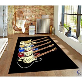 Champion Rugs Musical Instruments Guitars Music Room Modern Carpet Area Rug (5’ 3” X 7’ 5”)