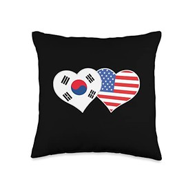 Korean American Flag Heart Love South Korea USA Throw Pillow