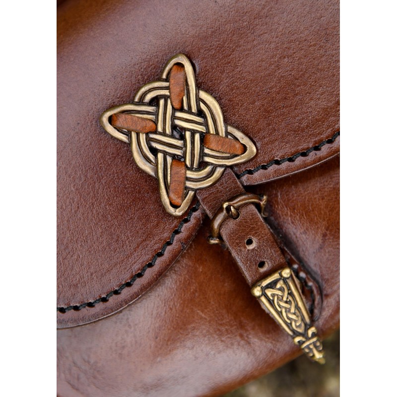 Battle-Merchant Belt Bag Leather Bag with Celtic Decorative Fittings, brown