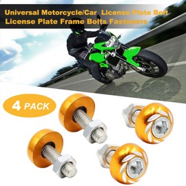 SINGWAYS Motorcycle License Plate Bolts/Screws, Gold License Plate Screws Kit M6 Aluminum Alloy Decorative License Plate Bolt Screws Fit for Most Motorcycles Vehicles Cars Trucks ect - Pack of 12