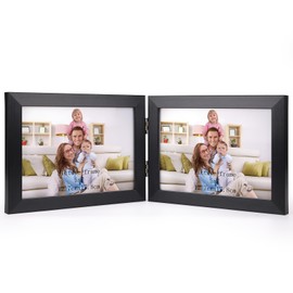 Giftgarden 5x7 Double Picture Frame with Real Glass Display Horizontal 5 by 7 Photo, Hinged Folding Frame for Tabletop Standing, Black