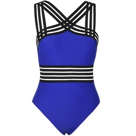 Hilor - Traje de baño de una Pieza para Mujer, de Cintura Alta, para Adelgazar, Azul Real, 8-10