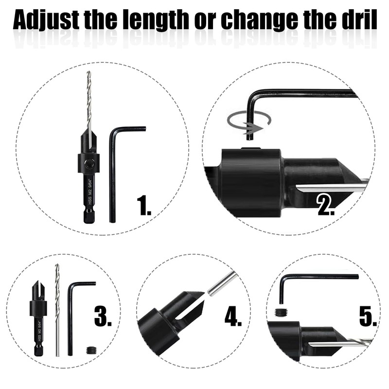 Countersink Drill Bit Set, 5 Piece Plug Cutters for Wood