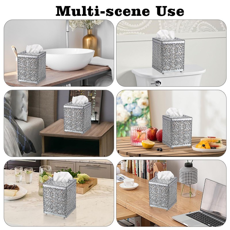 Sumnacon Tissue Box Cover Square Tissue Box with Lid, Metal