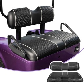 NOKINS Golf Cart Seat Covers Fit for EZGO TXT 1994-2013/EZGO RXV OEM Ordinary Front Seat Cushion, Backrest Vinyl Leather Litte Diamond Seat Covers, No Stapler Required (Black&White Piping)